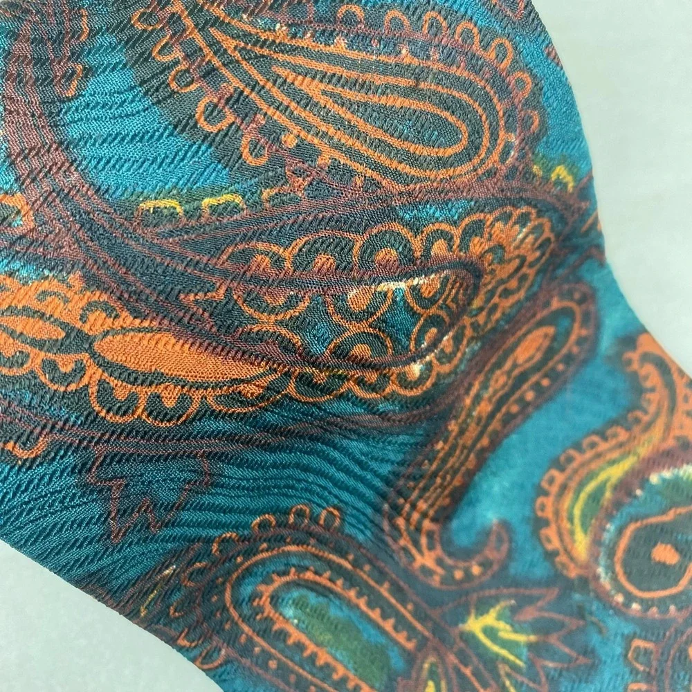 VTG Italo Piccolo Tie Mens Paisley Silk Teal Orange‎ Brownstone Ltd Artsy 58x4